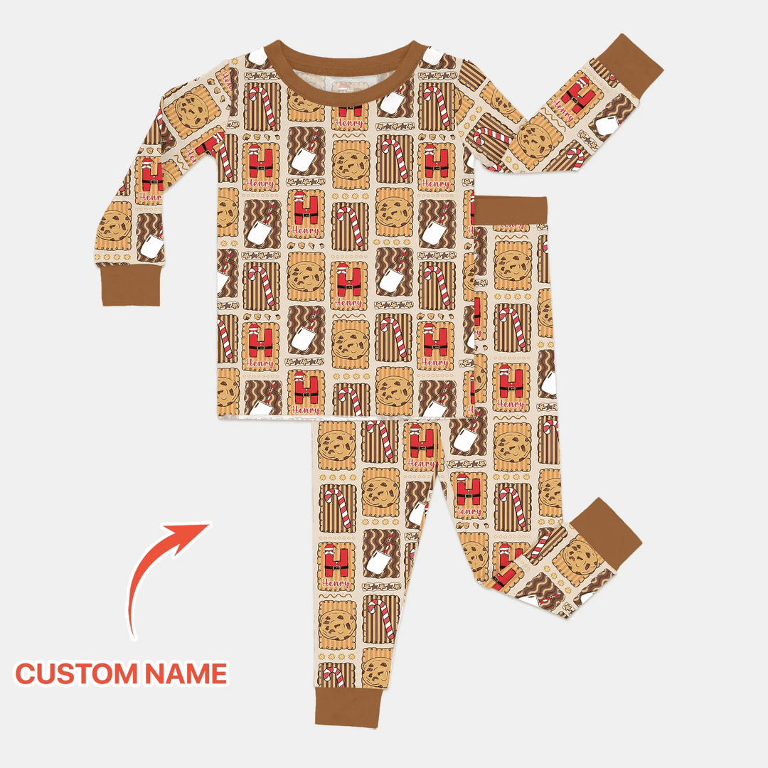Custom Name Cookies and Milk Wonderland Two Piece Long Sleeve Pajama Set - Zumbamboo