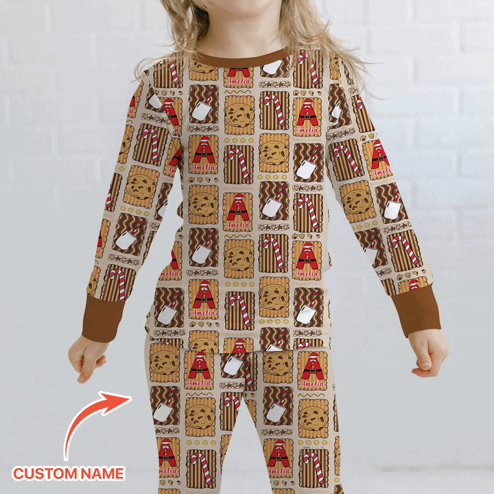 Custom Name Cookies and Milk Wonderland Two Piece Long Sleeve Pajama Set - Zumbamboo