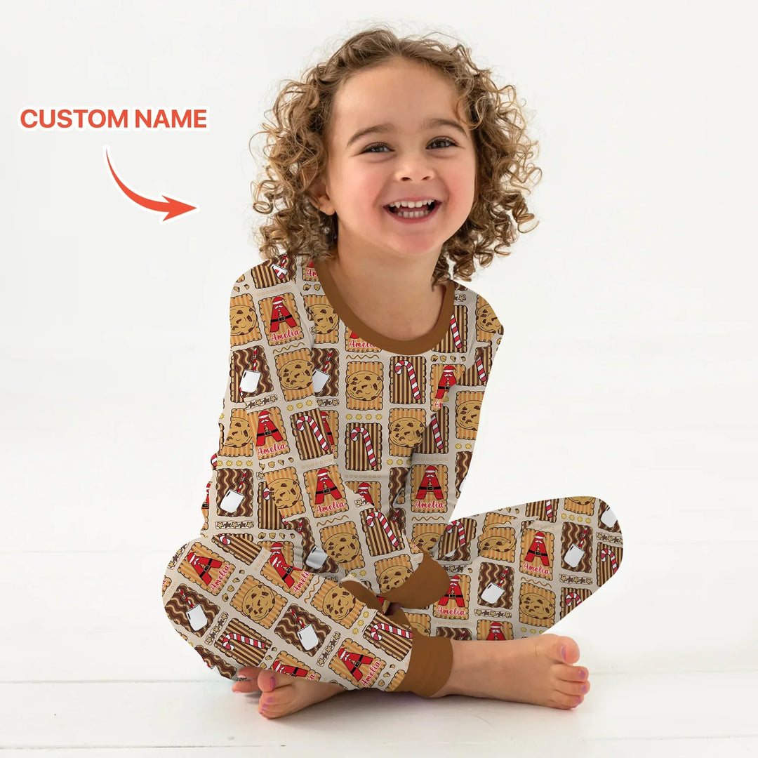 Custom Name Cookies and Milk Wonderland Two Piece Long Sleeve Pajama Set - Zumbamboo
