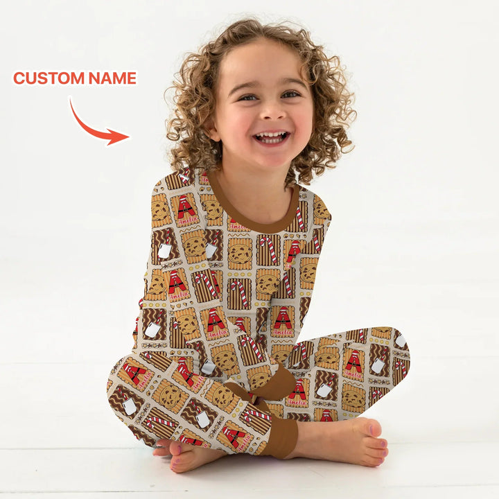 Custom Name Cookies and Milk Wonderland Two Piece Long Sleeve Pajama Set - Zumbamboo