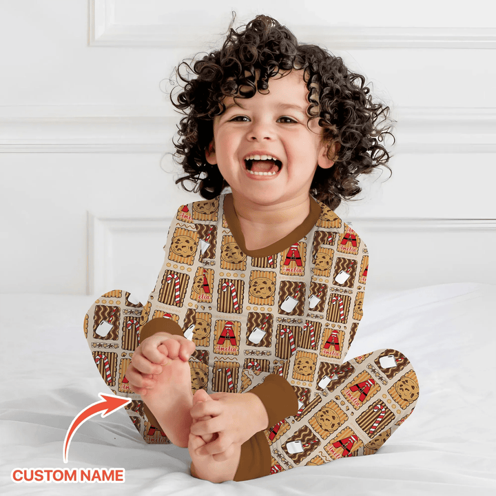 Custom Name Cookies and Milk Wonderland Two Piece Long Sleeve Pajama Set - Zumbamboo
