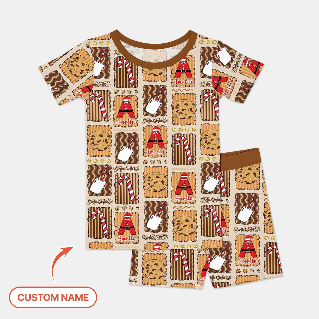 Custom Name Cookies and Milk Wonderland Two Piece Short Sleeve Shorts Pajama Set - Zumbamboo
