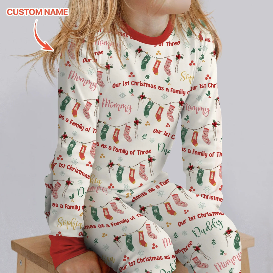 Custom Name Family Christmas Stockings Two Piece Long Sleeve Pajama Set - Zumbamboo