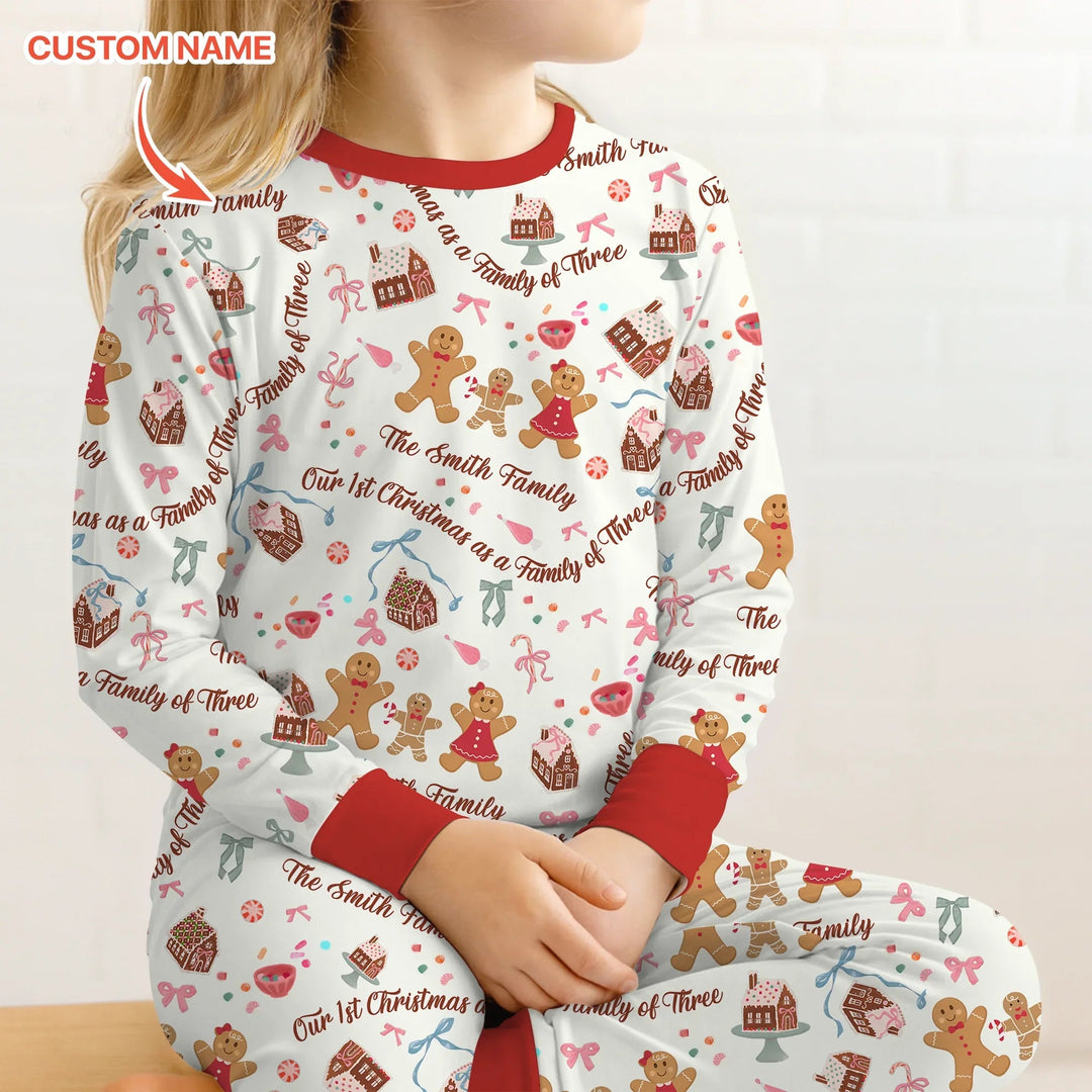 Custom Name Family Gingerbread Two Piece Long Sleeve Pajama Set - Zumbamboo