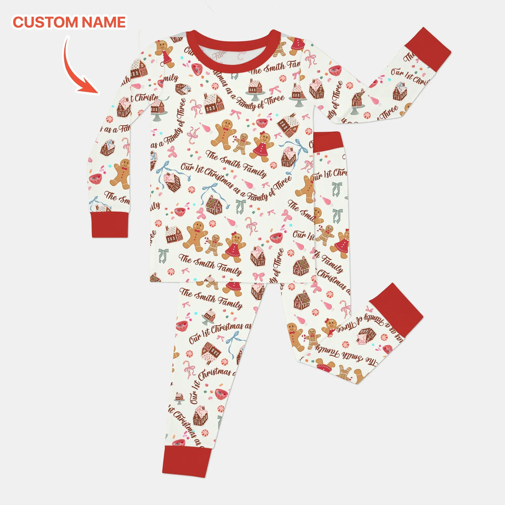 Custom Name Family Gingerbread Two Piece Long Sleeve Pajama Set - Zumbamboo