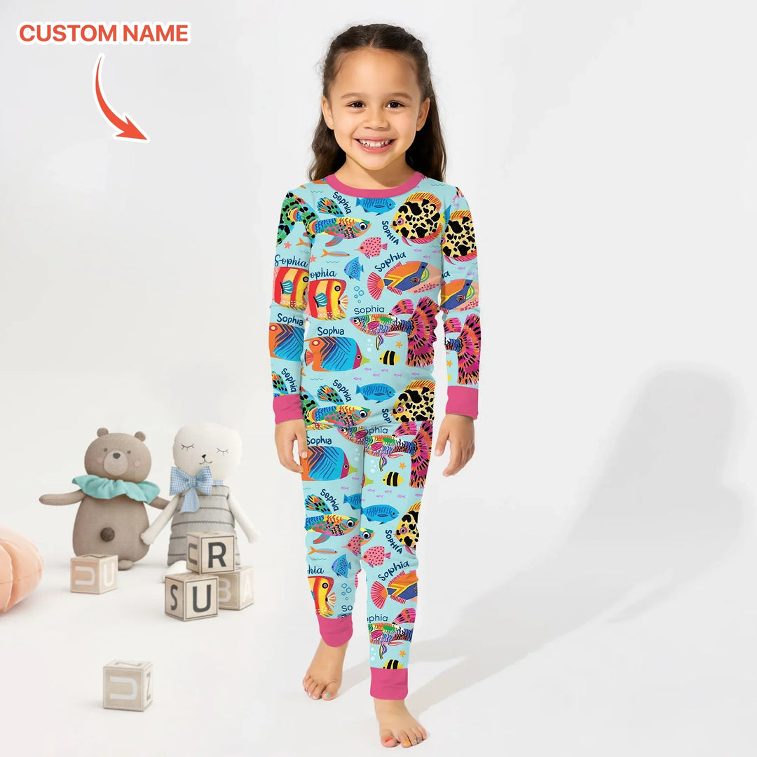 Custom Name Fish Dream Two Piece Long Sleeve Pajama Set - Zumbamboo