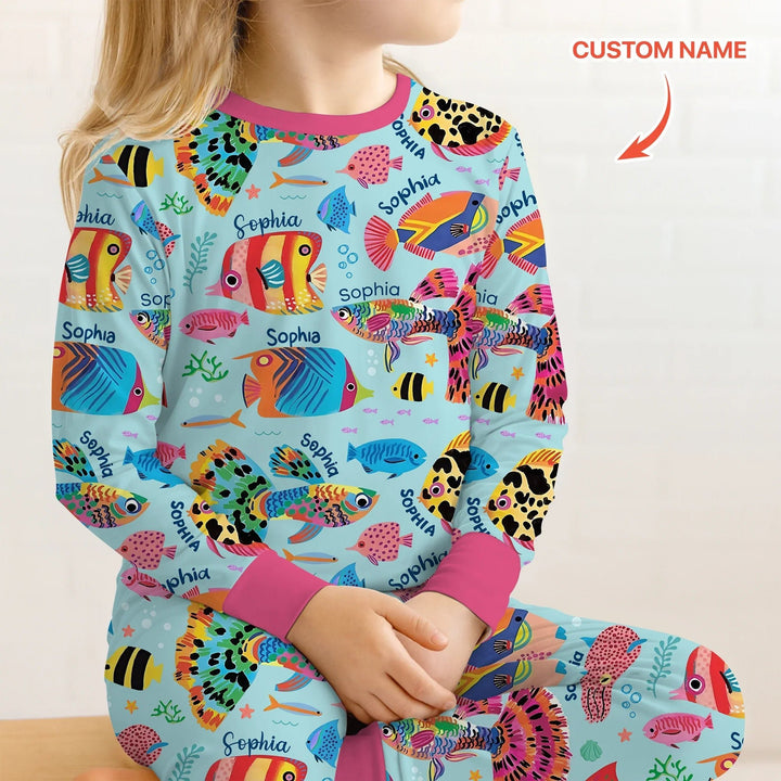 Custom Name Fish Dream Two Piece Long Sleeve Pajama Set - Zumbamboo