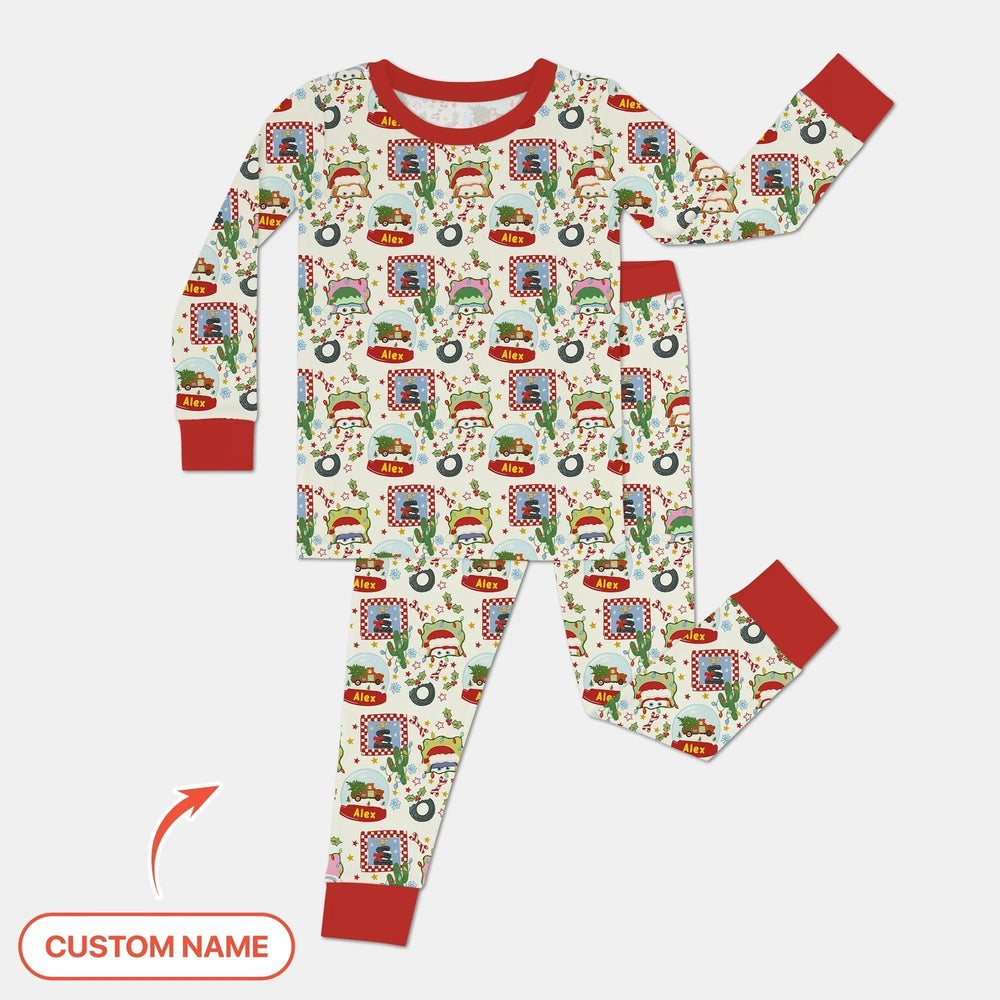 Custom Name Funny Christmas Cars Two Piece Long Sleeve Pajama Set - Zumbamboo