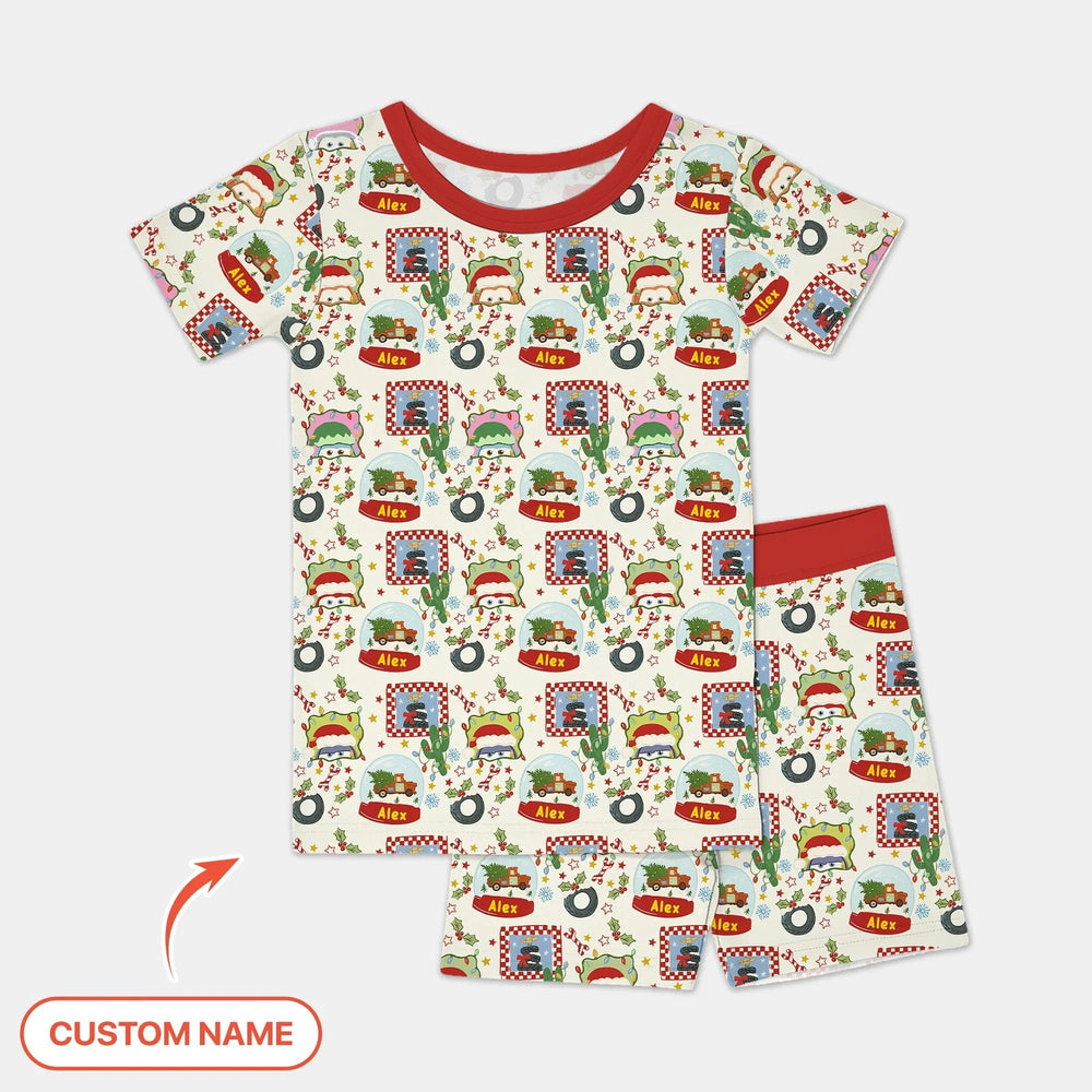Custom Name Funny Christmas Cars Two Piece Short Sleeve Shorts Pajama Set - Zumbamboo