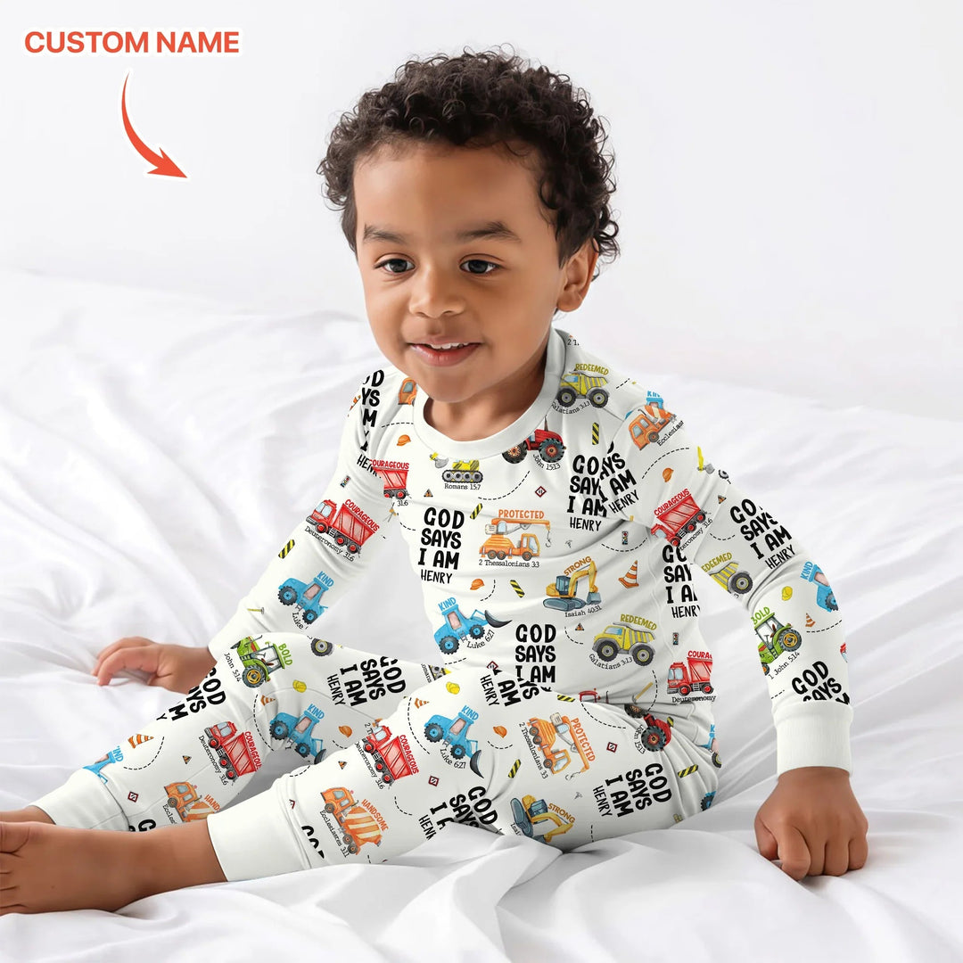 Custom Name God Says I Am Boy Two Piece Long Sleeve Pajama Set - Zumbamboo