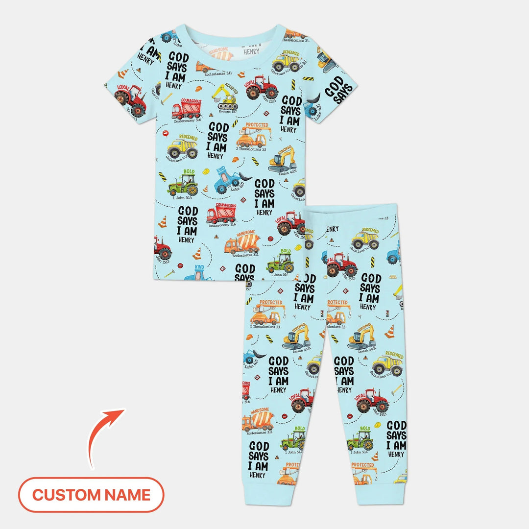Custom Name God Says I Am Boy Two Piece Short Sleeve Pajama Set - Zumbamboo