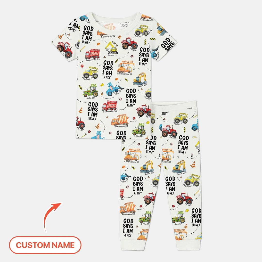Custom Name God Says I Am Boy Two Piece Short Sleeve Pajama Set - Zumbamboo