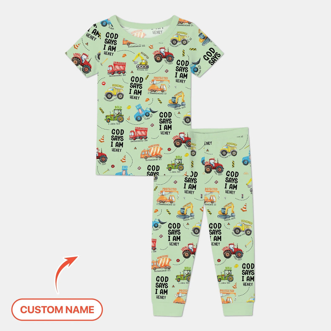 Custom Name God Says I Am Boy Two Piece Short Sleeve Pajama Set - Zumbamboo