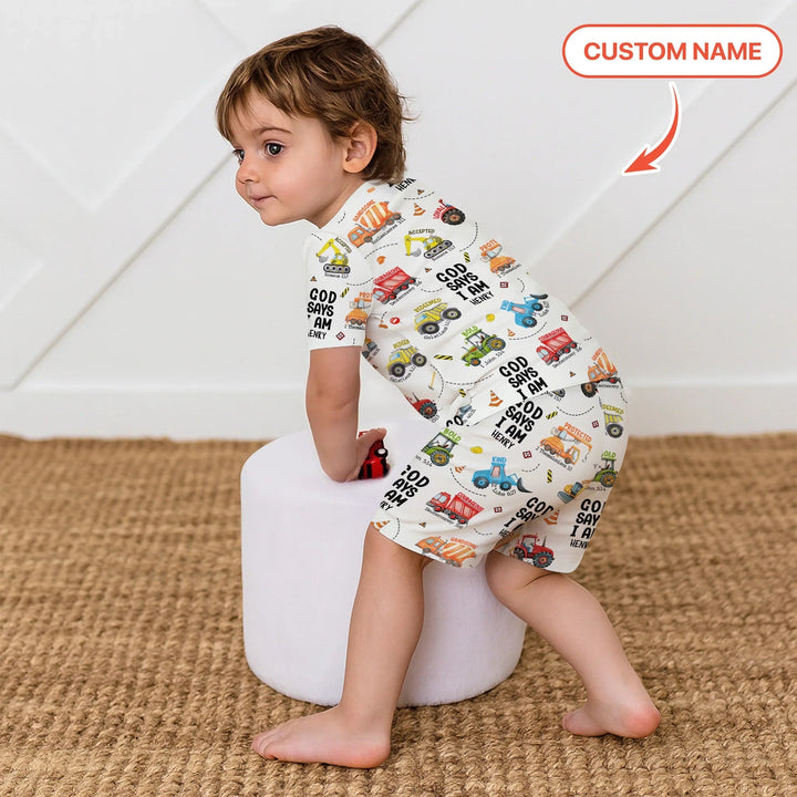 Custom Name God Says I Am Boy Two Piece Short Sleeve Shorts Pajama Set - Zumbamboo