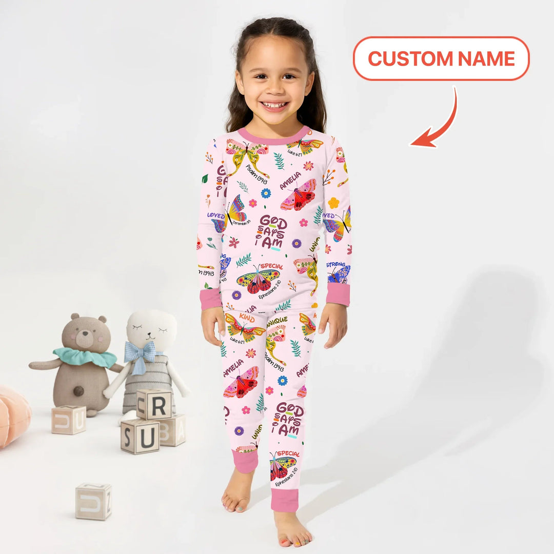 Custom Name God says I am Butterfly Two Piece Long Sleeve Pajama Set - Zumbamboo