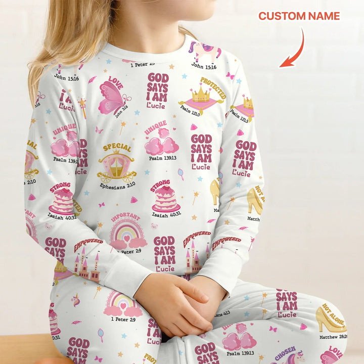 Custom Name God Says I Am Girl Long Sleeve Pajama Set - Zumbamboo
