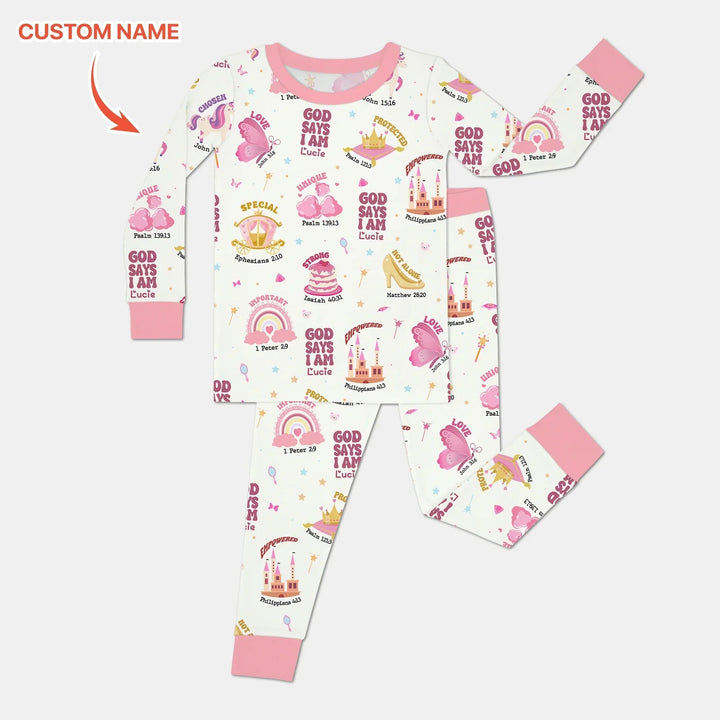Custom Name God Says I Am Girl Long Sleeve Pajama Set - Zumbamboo