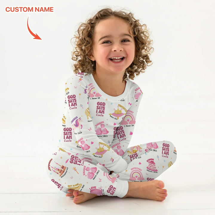Custom Name God Says I Am Girl Long Sleeve Pajama Set - Zumbamboo