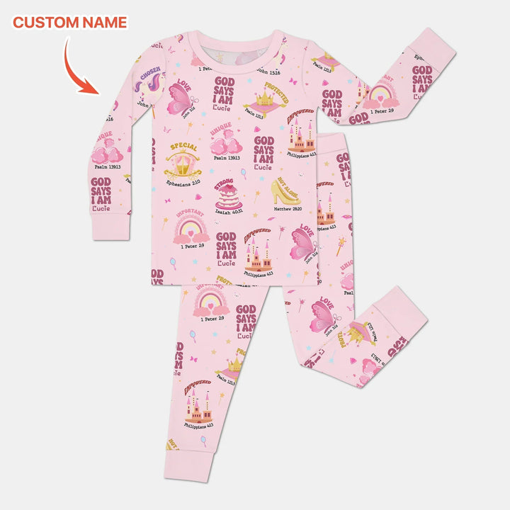 Custom Name God Says I Am Girl Long Sleeve Pajama Set - Zumbamboo