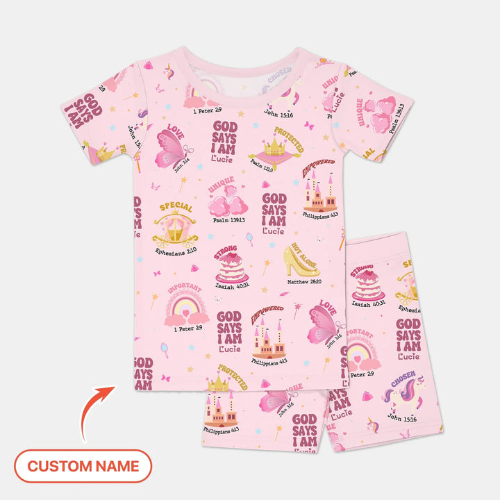 Custom Name God Says I Am Girl Short Sleeve Shorts Pajama Set - Zumbamboo