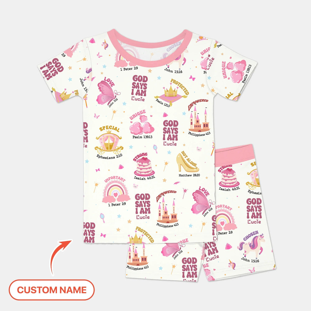 Custom Name God Says I Am Girl Short Sleeve Shorts Pajama Set - Zumbamboo