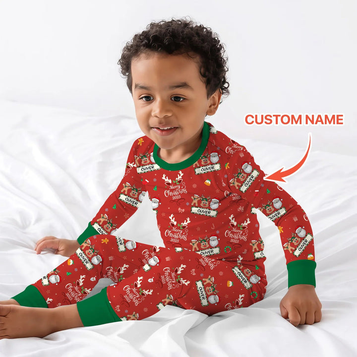 Custom Name "Merry Christmas My Deer" For Boy - Two Piece Long Sleeve Pajama Set - Zumbamboo