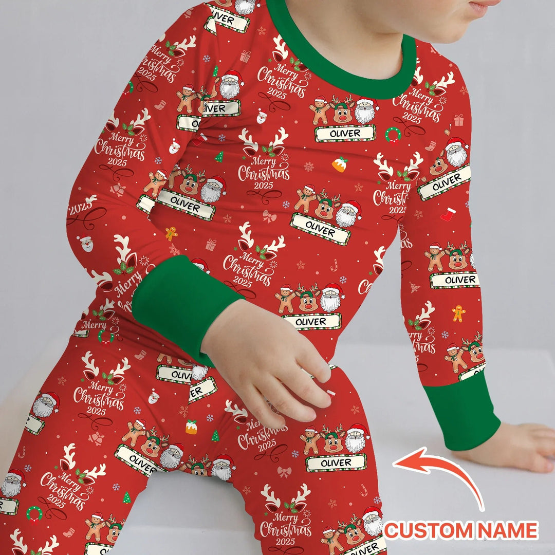 Custom Name "Merry Christmas My Deer" For Boy - Two Piece Long Sleeve Pajama Set - Zumbamboo
