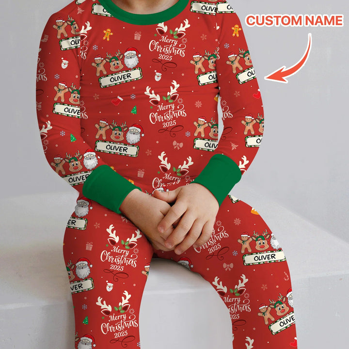 Custom Name "Merry Christmas My Deer" For Boy - Two Piece Long Sleeve Pajama Set - Zumbamboo