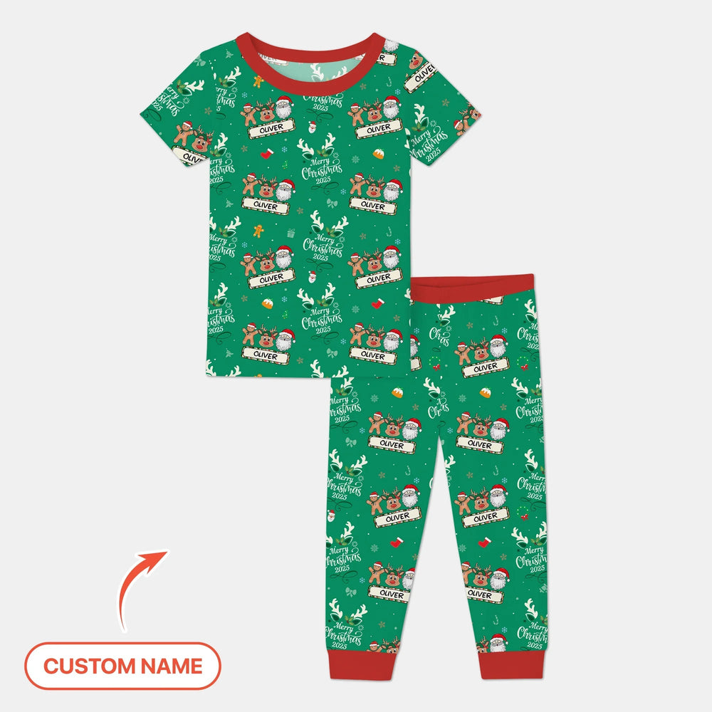 Custom Name "Merry Christmas My Deer" For Boy - Two Piece Short Sleeve Pajama Set - Zumbamboo