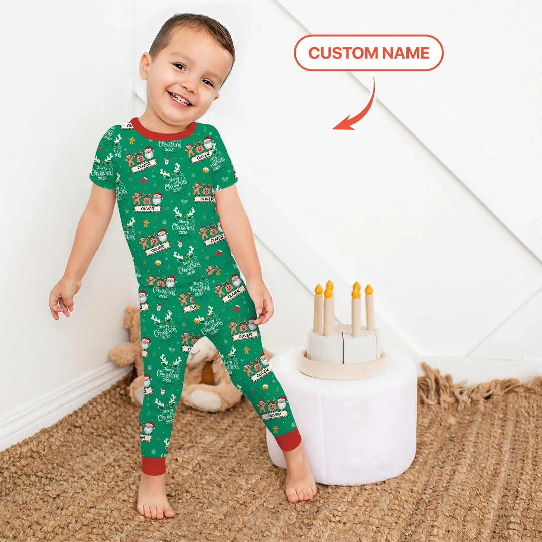 Custom Name "Merry Christmas My Deer" For Boy - Two Piece Short Sleeve Pajama Set - Zumbamboo