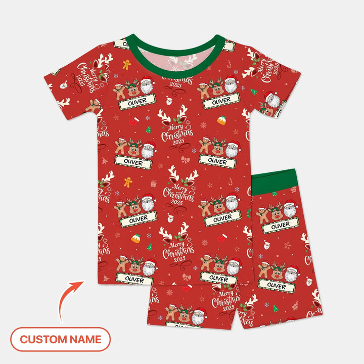 Custom Name "Merry Christmas My Deer" For Boy - Two Piece Short Sleeve Shorts Pajama Set - Zumbamboo