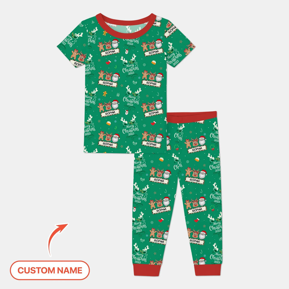 Custom Name "Merry Christmas My Deer" For Girl - Two Piece Short Sleeve Pajama Set - Zumbamboo