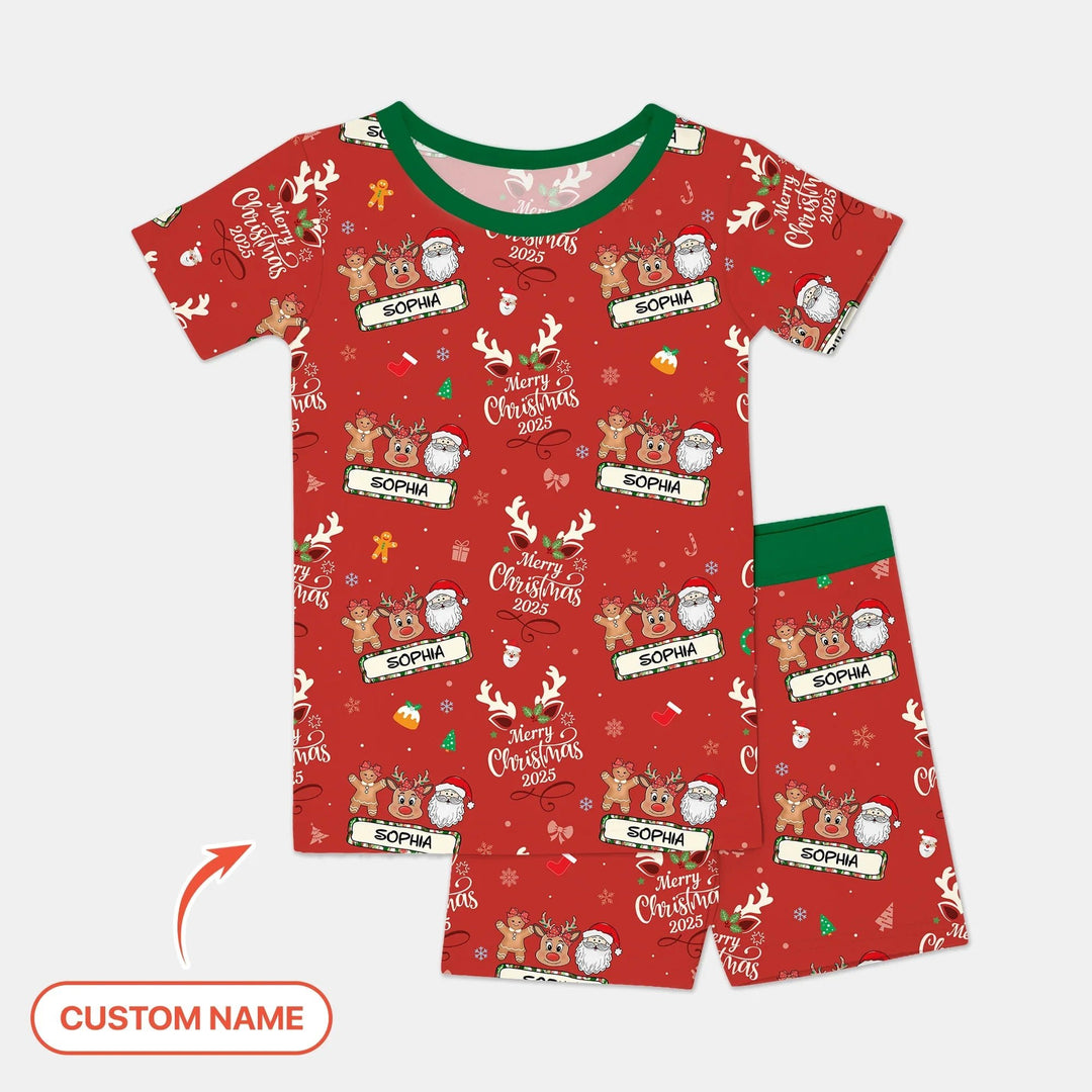Custom Name "Merry Christmas My Deer" For Girl - Two Piece Short Sleeve Shorts Pajama Set - Zumbamboo