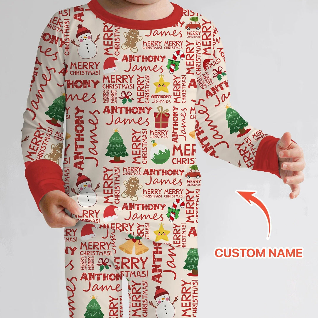 Custom Name Merry Christmas Two Piece Long Sleeve Pajama Set - Zumbamboo