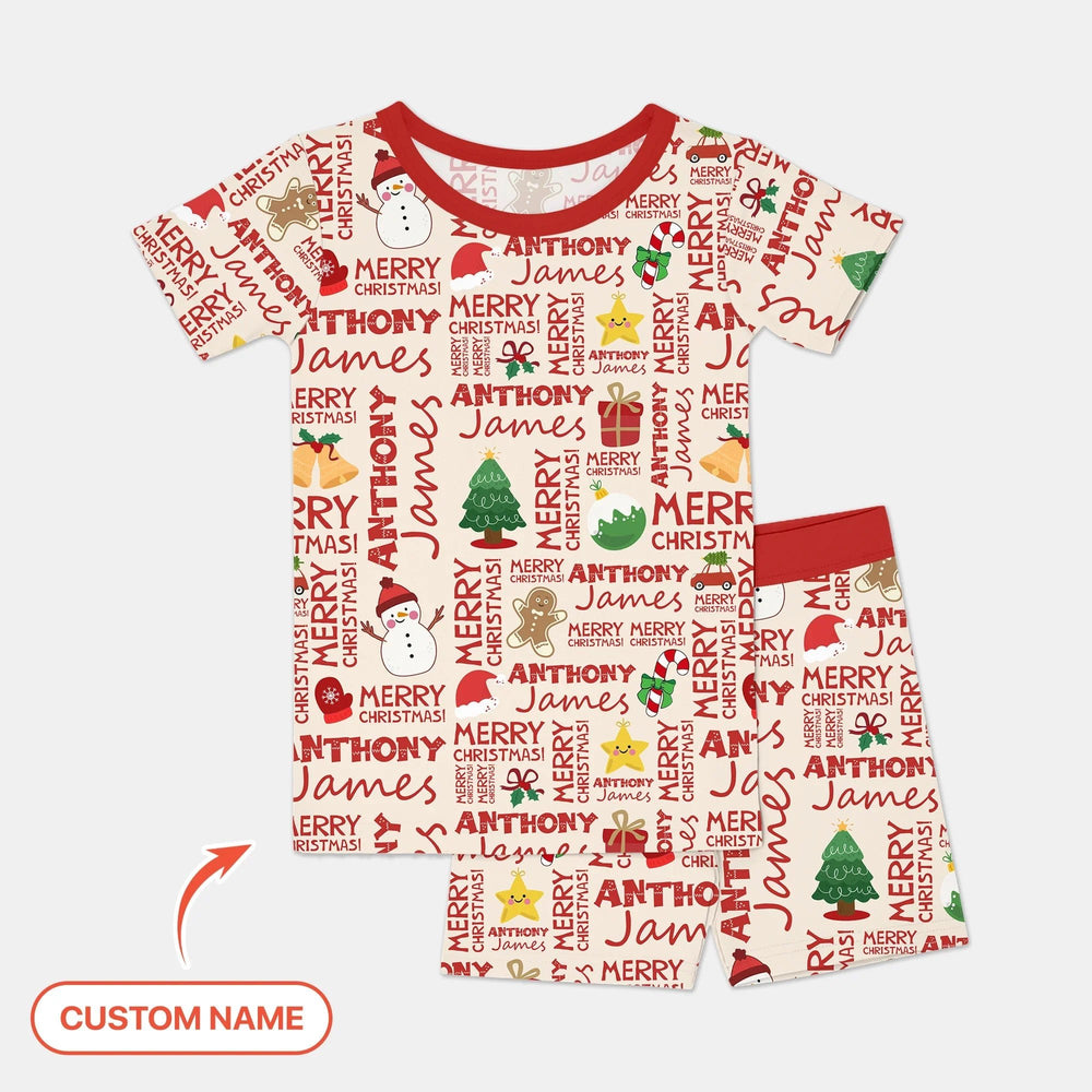Custom Name Merry Christmas Two Piece Short Sleeve Shorts Pajama Set - Zumbamboo