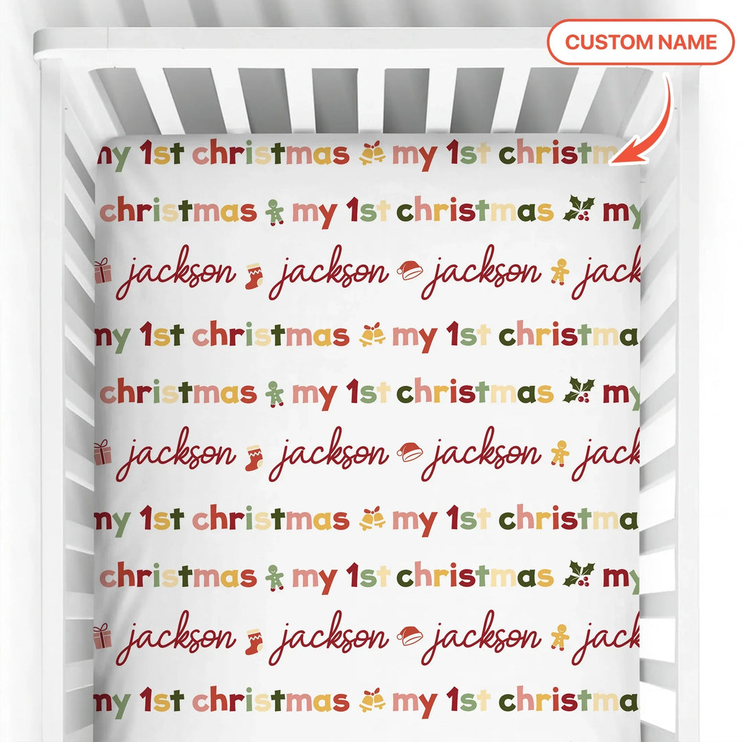 Custom Name My First Christmas Color Mood Fitted Crib Sheet - Zumbamboo