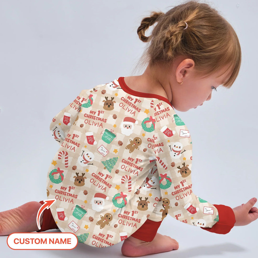 Custom Name My First Christmas Mocha Gingham Convertible Zippy - Zumbamboo