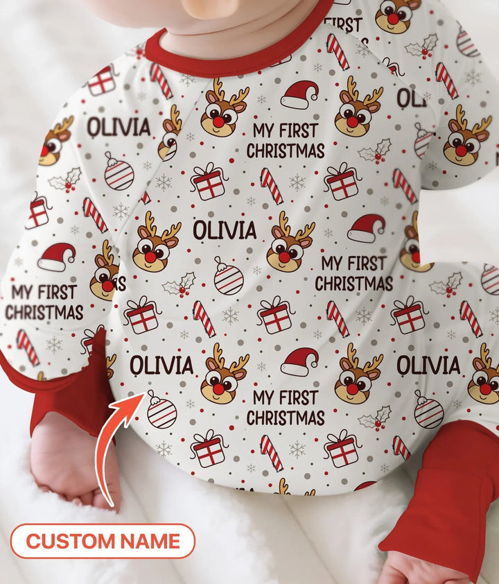Custom Name Reindeer Doodle My First Christmas Convertible Zippy - Zumbamboo