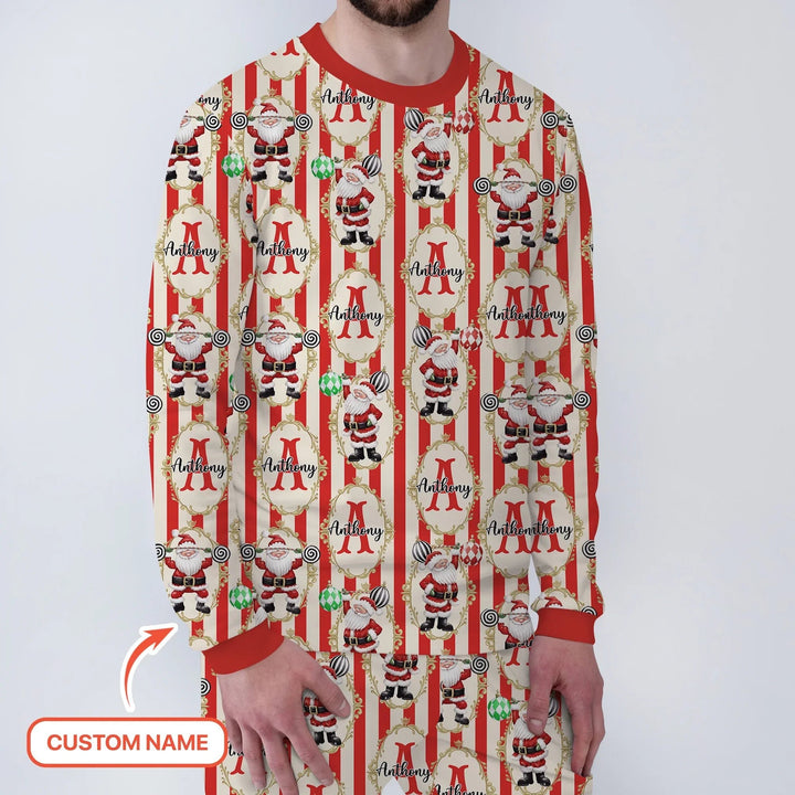 Custom Name Santa Stripes Men's Pajama Set - Zumbamboo