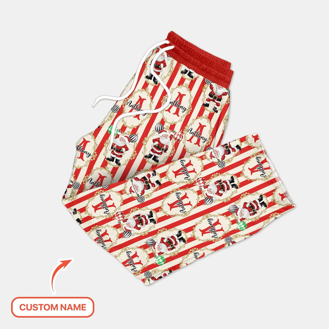 Custom Name Santa Stripes Men's Pajama Set - Zumbamboo