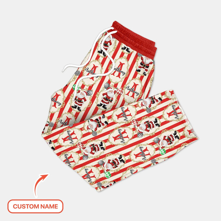 Custom Name Santa Stripes Men's Pajama Set - Zumbamboo