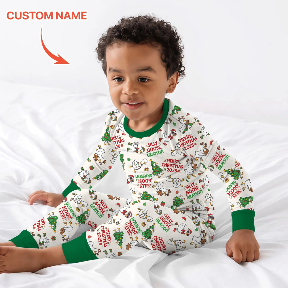 Custom Name "Silly Goose" Two Piece Long Sleeve Pajama Set - Zumbamboo