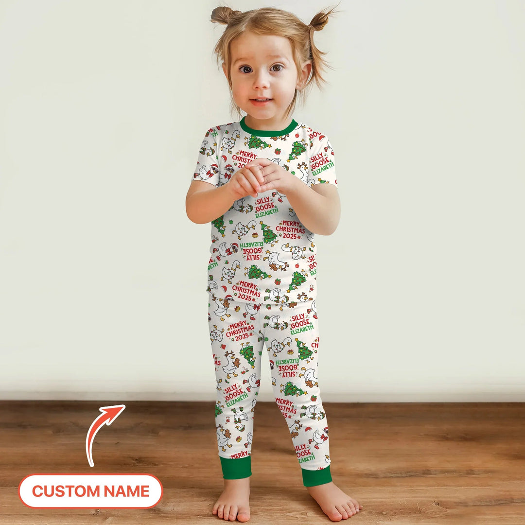 Custom Name "Silly Goose" Two Piece Short Sleeve Pajama Set - Zumbamboo