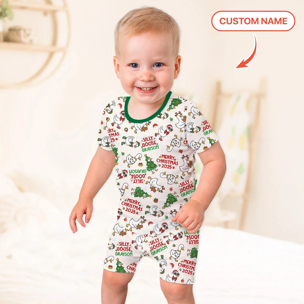 Custom Name "Silly Goose" Two Piece Short Sleeve Shorts Pajama Set - Zumbamboo