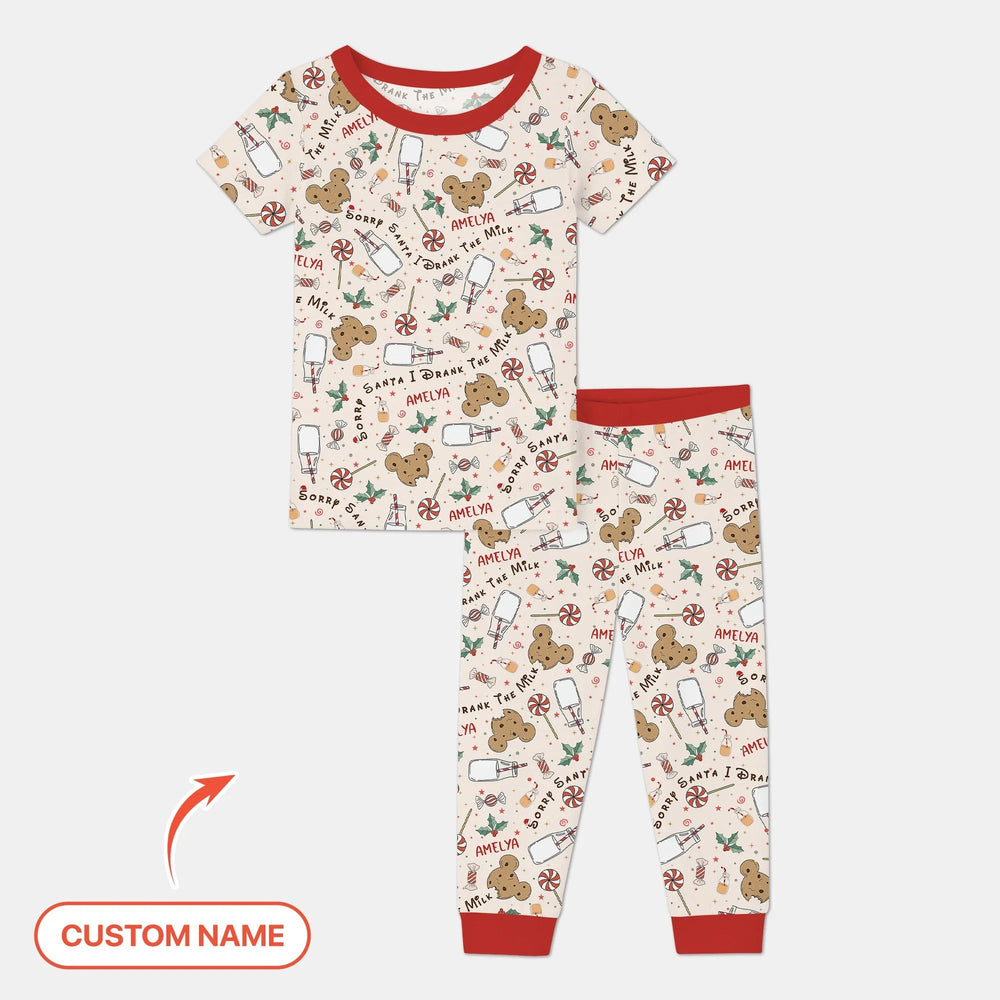 Custom Name Sorry Santa I Drank The Milk Two Piece Short Sleeve Pajama Set - Zumbamboo