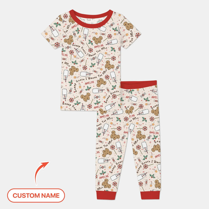 Custom Name Sorry Santa I Drank The Milk Two Piece Short Sleeve Pajama Set - Zumbamboo