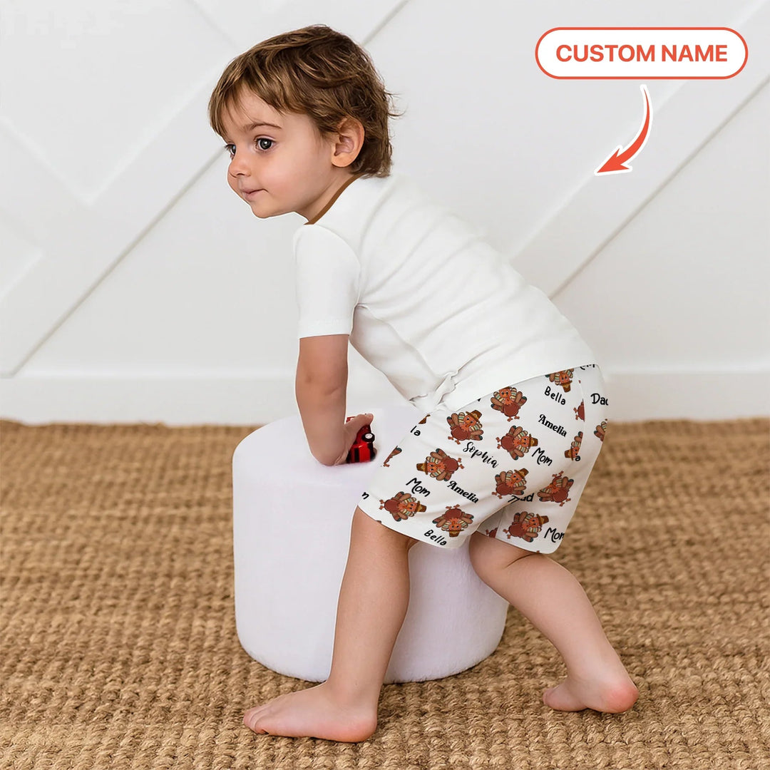Custom Name Thanksgiving Family Matching Two Piece Short Sleeve Shorts Pajama Set - Zumbamboo