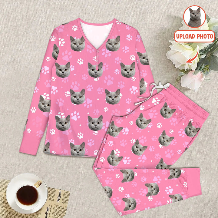 Custom Pet Face Photo Women Pajama Set For Christmas - Zumbamboo