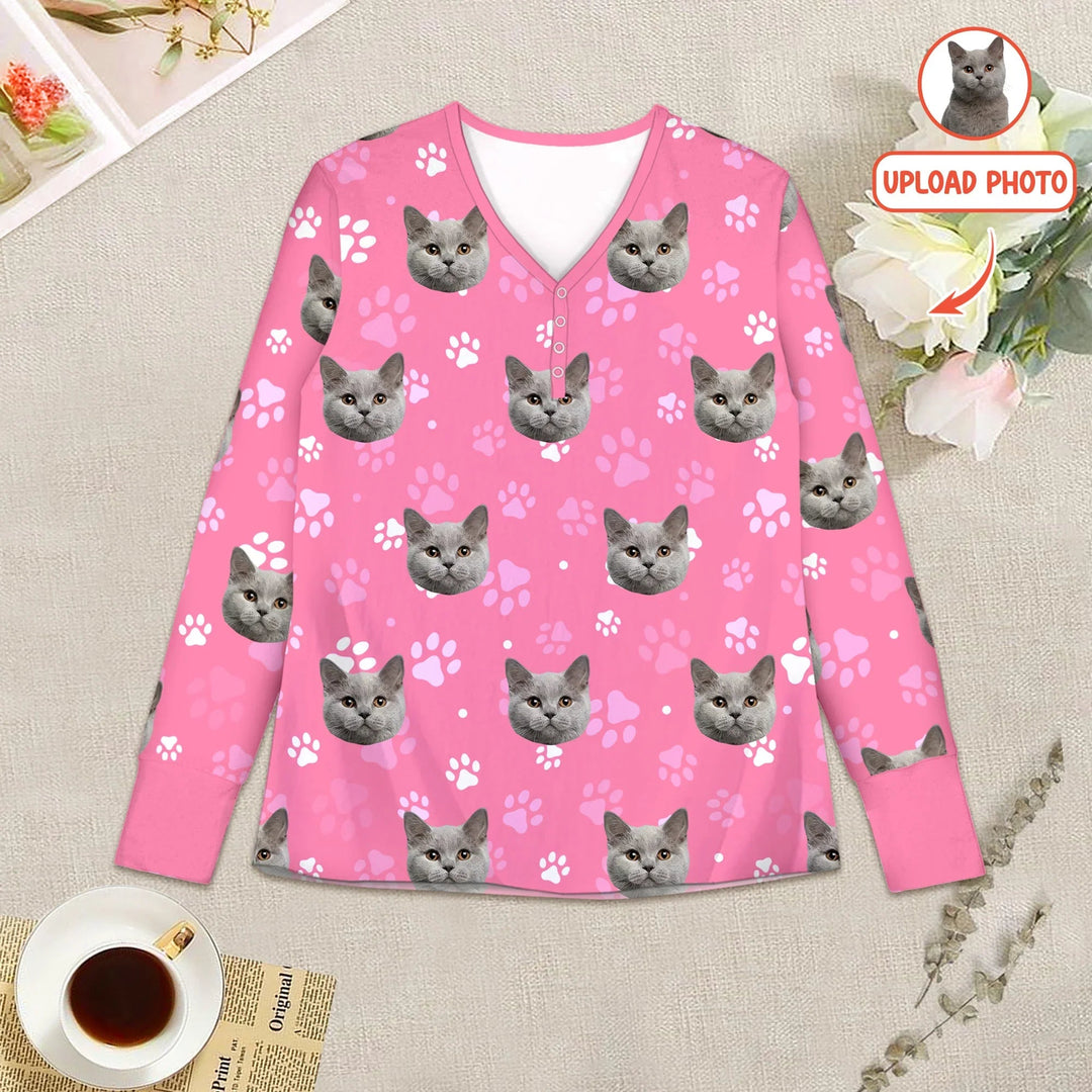 Custom Pet Face Photo Women Pajama Set For Christmas - Zumbamboo