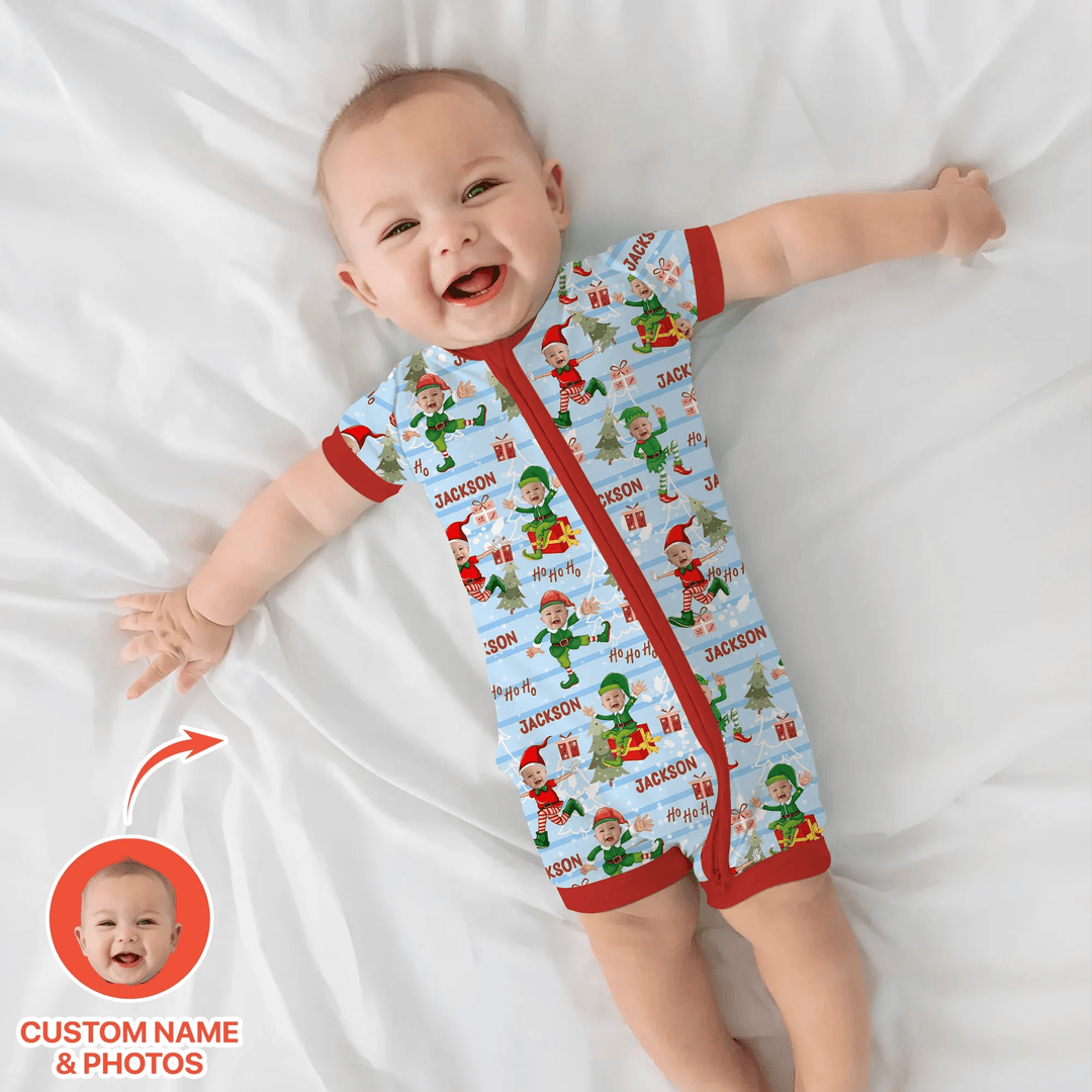Custom Photo Baby Christmas Elf Christmas Shorty Zippy - Zumbamboo